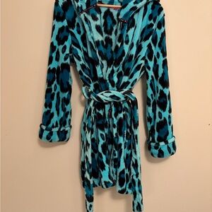 Betsey Johnson Blue Leopard Print Hooded Robe
